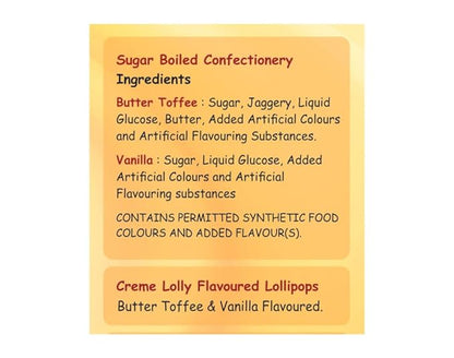 CandyVille CremeLolly Butter Toffee and Vanilla Flavoured Lollipops - 45 Pieces (3 Units x 15 Pieces)